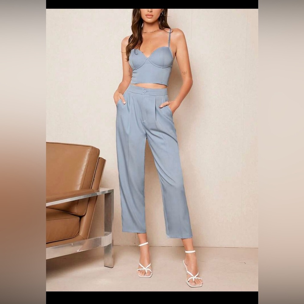 SHEIN Baby Blue Bustier Cami & Pants Set